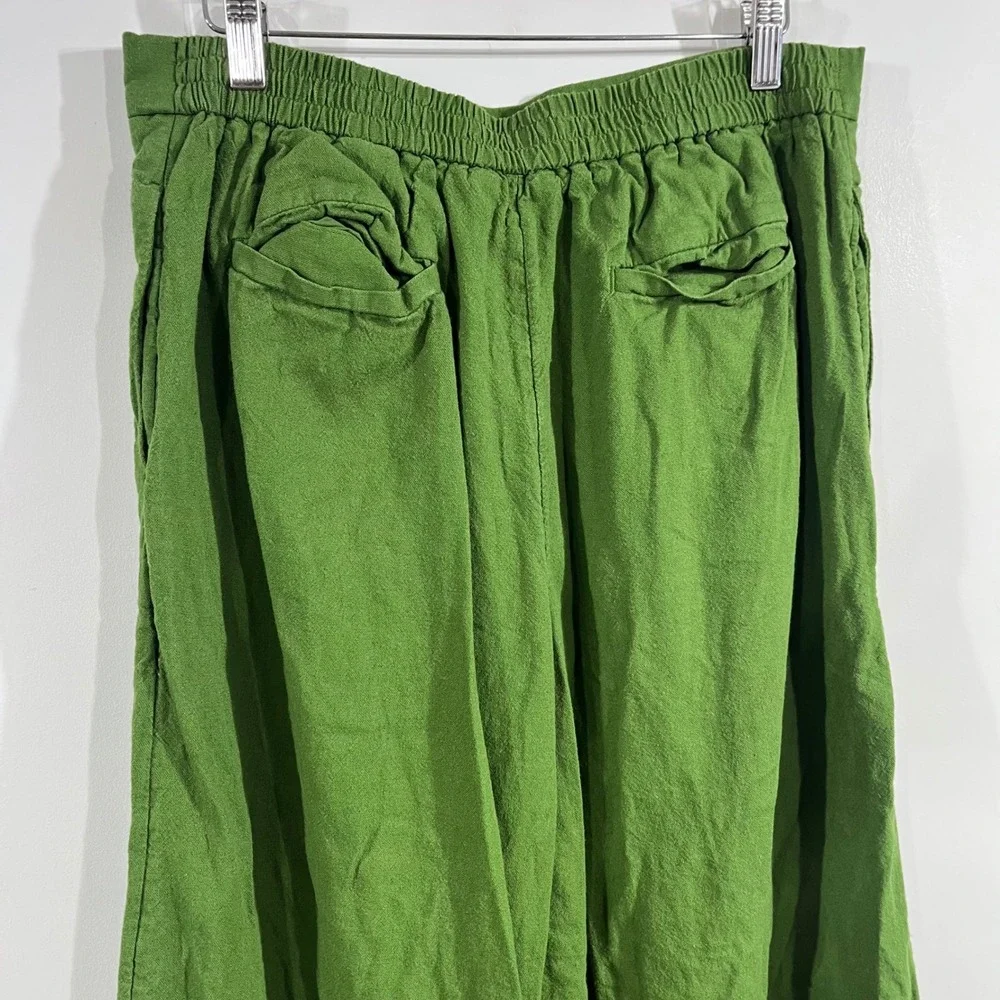 Banana Republic Fisherman Granola Green Linen Wide Leg Pants Womens Medium Boho